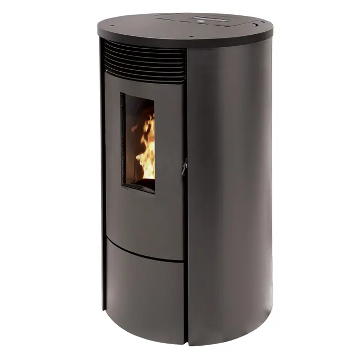 Photo Poêle à granule étanche gamme Luxe Interstoves Florentia 12 Kw noir vue de 3 quart avant