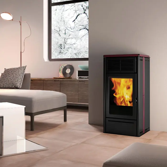 Photo Poêle à granule référence Nara 2 UP 6.9 Kw Noir et Rouge