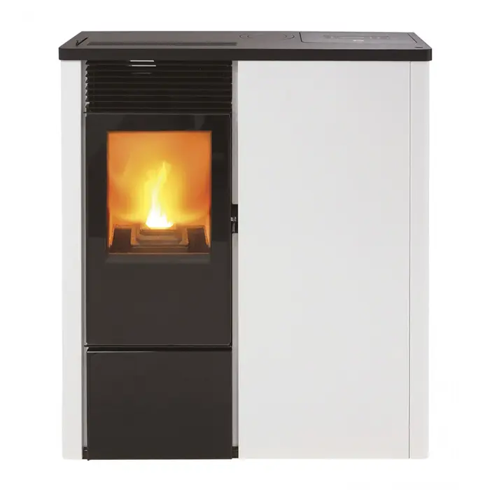 Poêle Gamme Luxe d'INTERSTOVES Poêle Milano 11 Kw Etanche Gamme Luxe noir et blanc vue de face